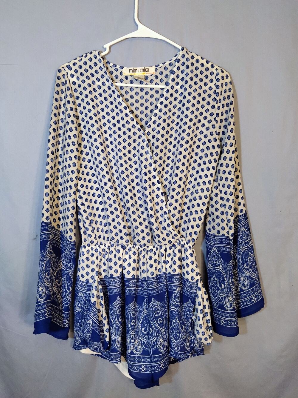 Mimi Chica Blue and White Romper